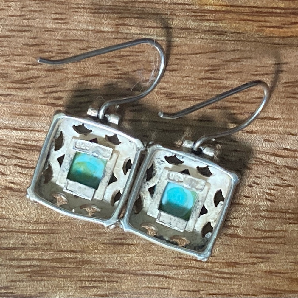Genuine Turquoise Earrings Set in Sterling Silver - Picture 4 of 5